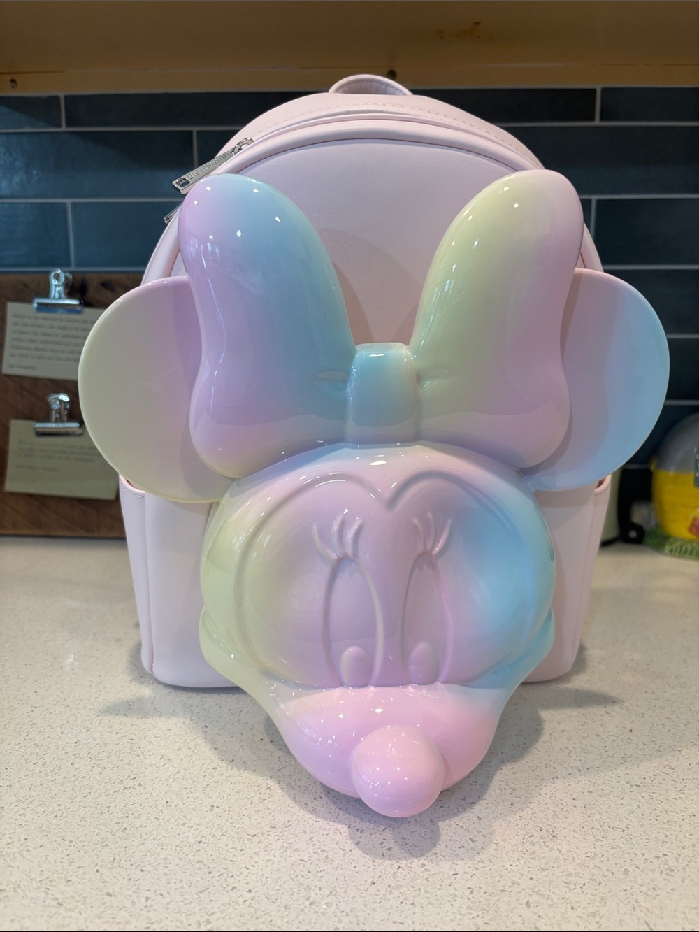 Pastel Iridescent Minnie Mouse Figural Loungefly Backpack. NWT